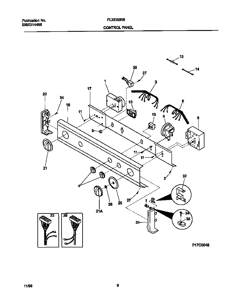 P17C0046 CONTROL PANEL Diagram and Parts List for FLXE52RBT8  Frigidaire Washer Dryer Combo