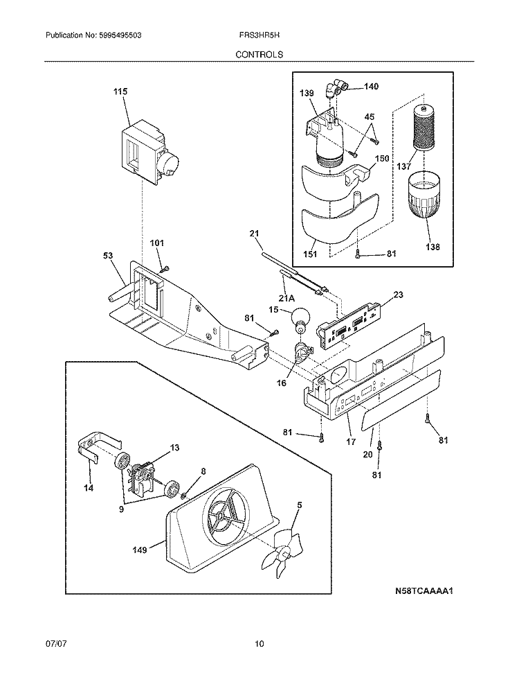 CONTROLS Diagram and Parts List for FRS3HR5HMB3  Frigidaire Refrigerator