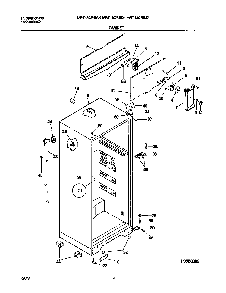 CABINET Diagram and Parts List for MRT13CREW4  Frigidaire Refrigerator