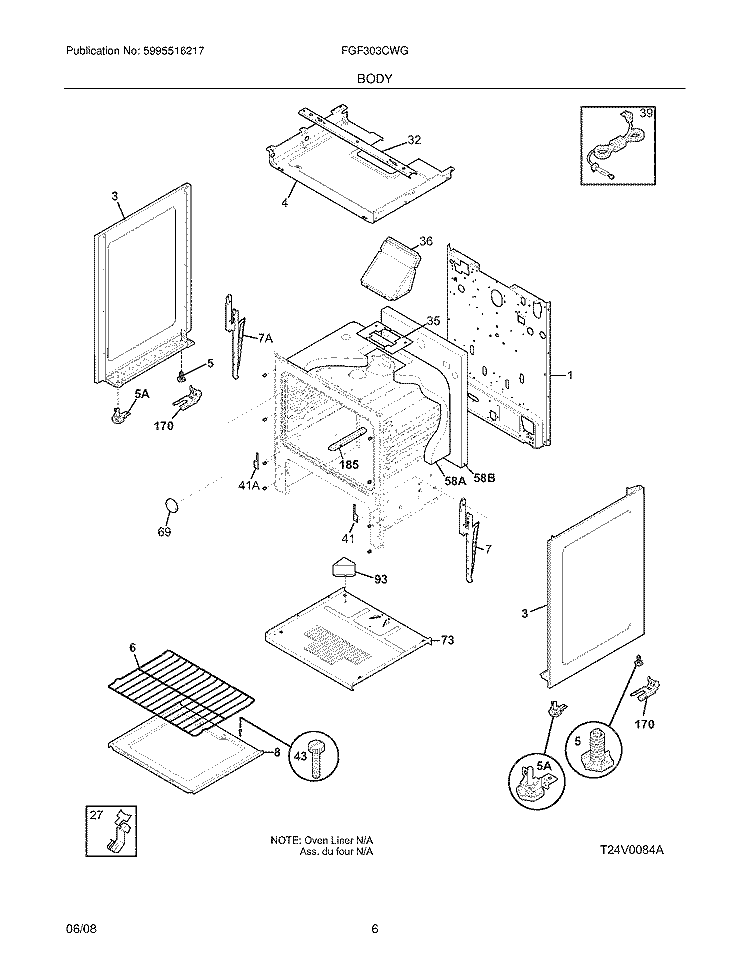 BODY Diagram and Parts List for FGF303CWG  Frigidaire Range