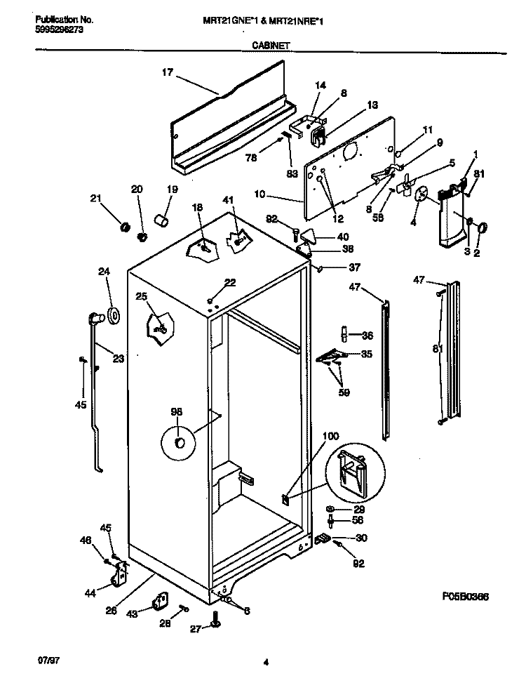 CABINET Diagram and Parts List for MRT21NRED1  Frigidaire Refrigerator