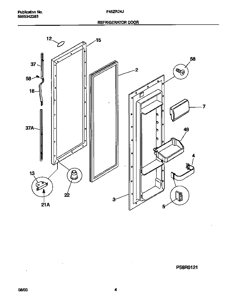 REFRIGERATOR DOOR Diagram and Parts List for F45ZR24JW1  Frigidaire Refrigerator