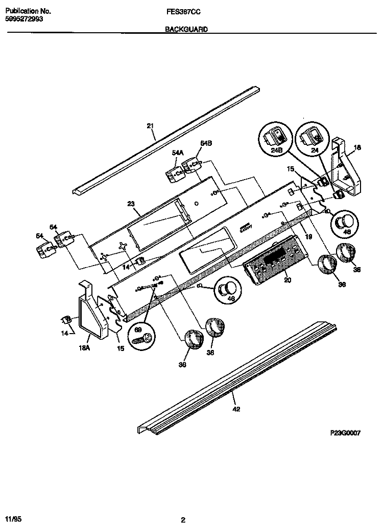 BACKGUARD Diagram and Parts List for FES387CCSA  Frigidaire Wall Oven