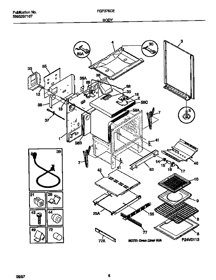 BODY Diagram and Parts List for FGF376CEBE  Frigidaire Range