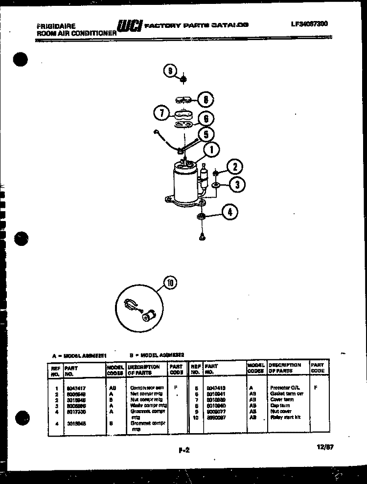COMPRESSOR PARTS Diagram and Parts List for A08ME2E2  Frigidaire Air Conditioner