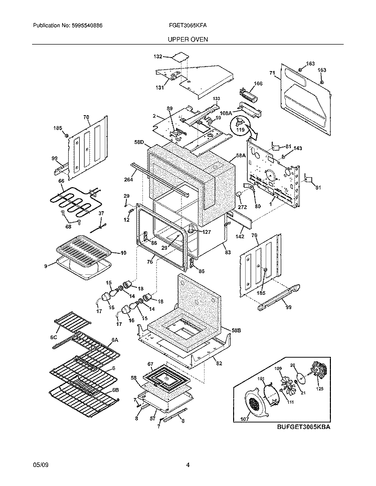 UPPER OVEN Diagram and Parts List for FGET3065KBA  Frigidaire Wall Oven