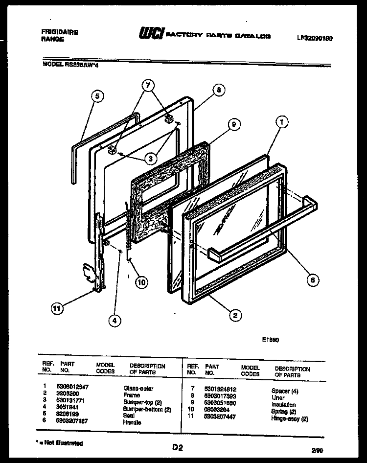 DOOR PARTS Diagram and Parts List for RS35BAH4  Frigidaire Range