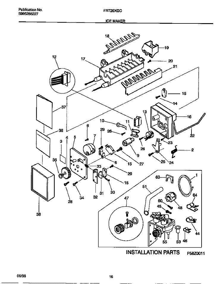 ICE MAKER Diagram and Parts List for FRT26XGCB2  Frigidaire Refrigerator