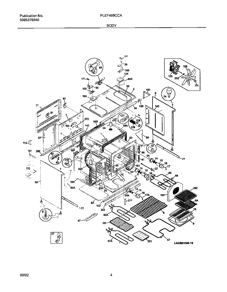 BODY Diagram and Parts List for PLEF489CCA  Frigidaire Range