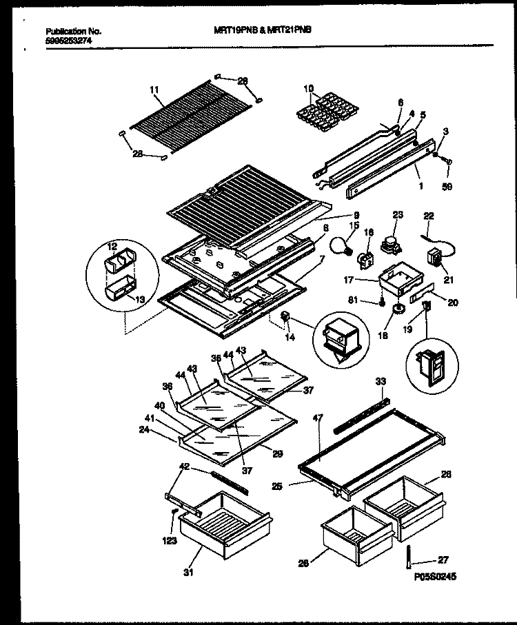 SHELVES AND SUPPORTS Diagram and Parts List for MRT19PNBD0  Uni Refrigerator