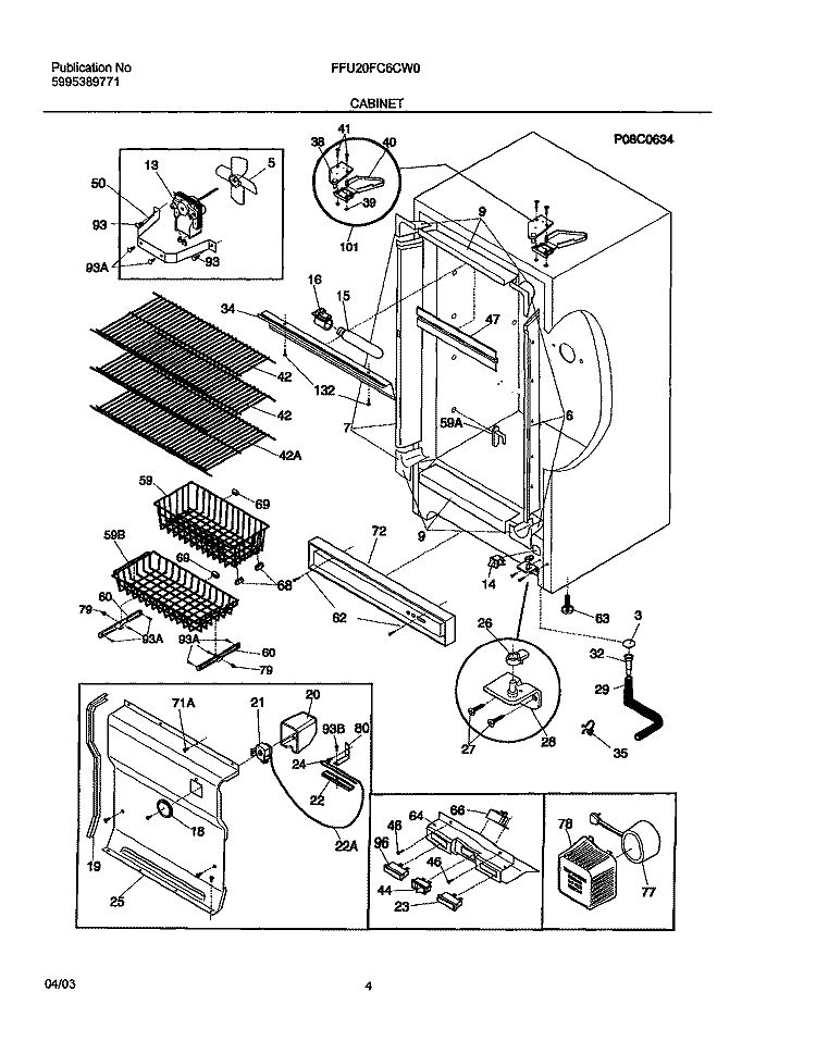 CABINET Diagram and Parts List for FFU20FC6CW0  Frigidaire Freezer