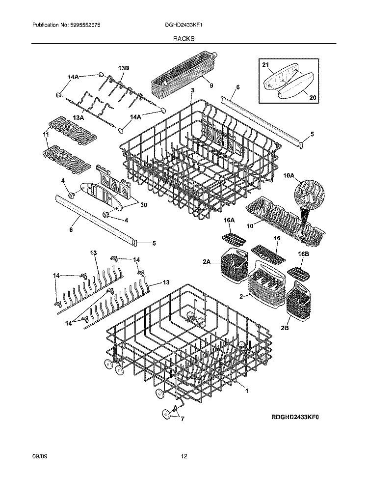 RACKS Diagram and Parts List for DGHD2433KF1  Frigidaire Dishwasher