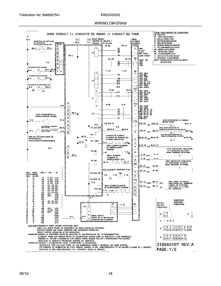 WIRING DIAGRAM Diagram and Parts List for EW30DS65GW5  Electrolux Range