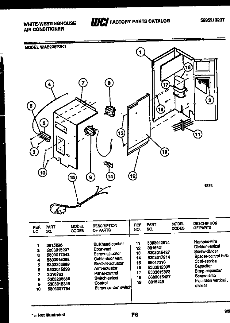 ELECTRICAL PARTS Diagram and Parts List for WAS226P2K1  Frigidaire Air Conditioner