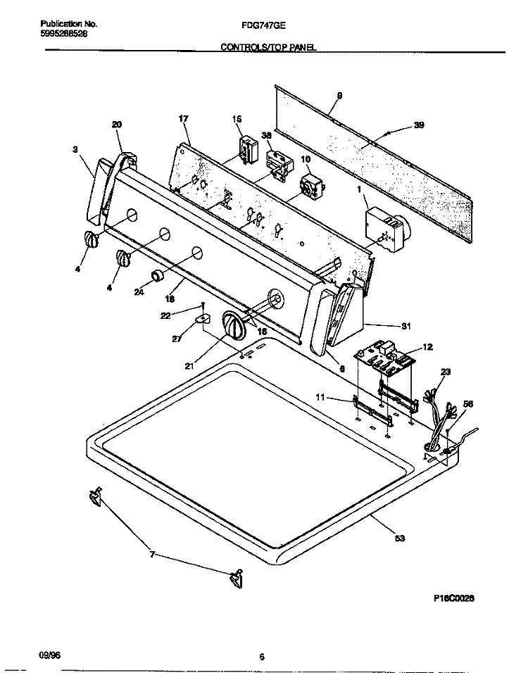 CONTROLS / TOP PANEL Diagram and Parts List for FDG747GES0  Frigidaire Dryer