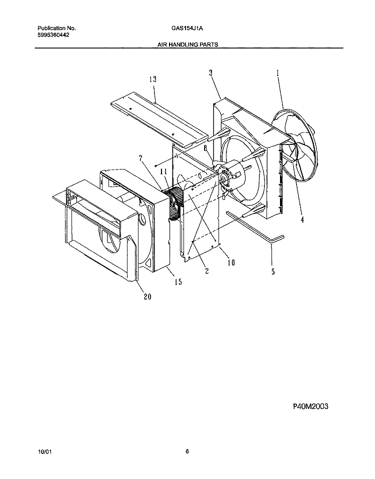 AIR HANDLING Diagram and Parts List for GAS154J1A1  Gibson Air Conditioner