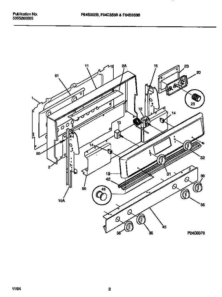 BACKGUARD Diagram and Parts List for F64S352BDA  Frigidaire Range