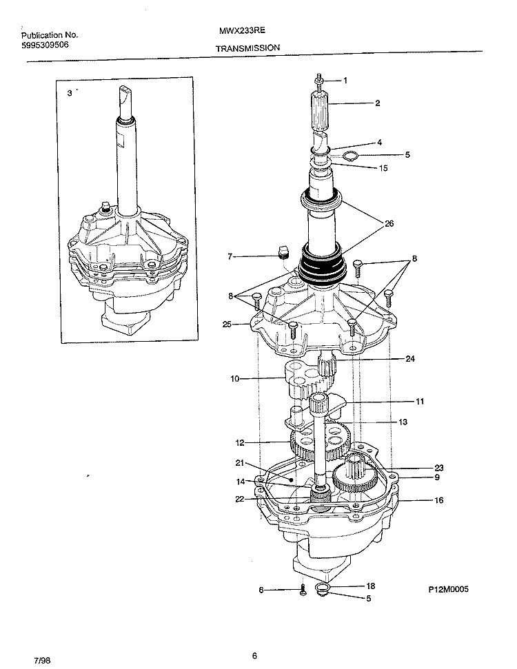 TRANSMISSION Diagram and Parts List for MWX233RED2  Frigidaire Washer