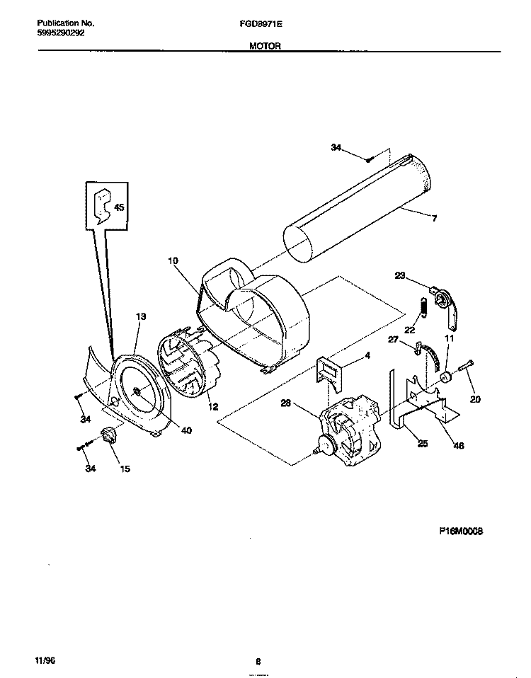 MOTOR Diagram and Parts List for FDG8971EW0  Frigidaire Dryer