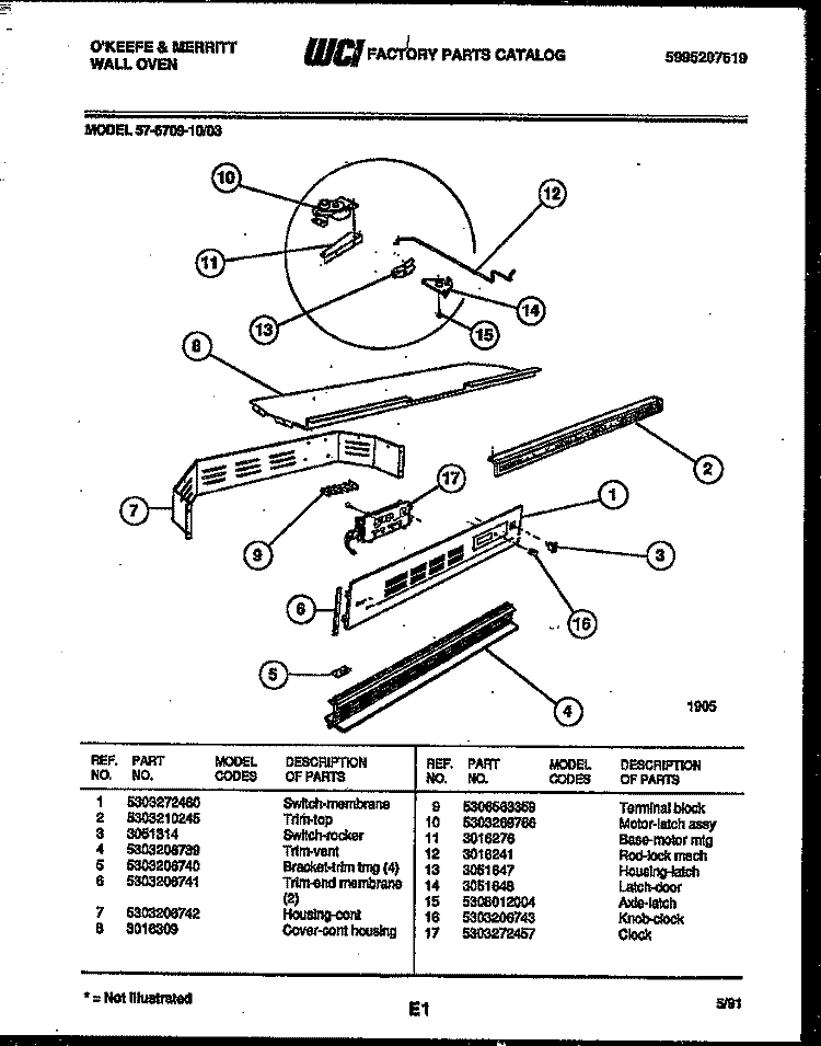 CONTROL PANEL Diagram and Parts List for 57-6709-00-03  Tappan Microwave Oven Combo
