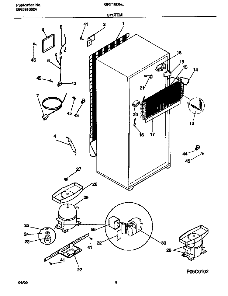 SYSTEM Diagram and Parts List for GRT18DNED4  Gibson Refrigerator