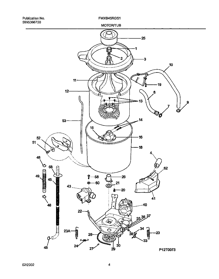 WSHR MTR, HOSE Diagram and Parts List for FWXB45RGS1  Frigidaire Washer