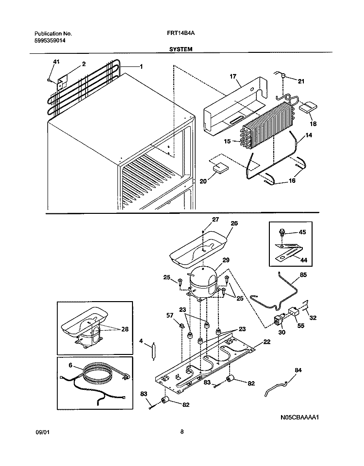 SYSTEM Diagram and Parts List for FRT14B4AZ0  Frigidaire Refrigerator