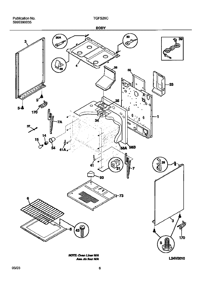 BODY Diagram and Parts List for TGFS26CSA  Tappan Range