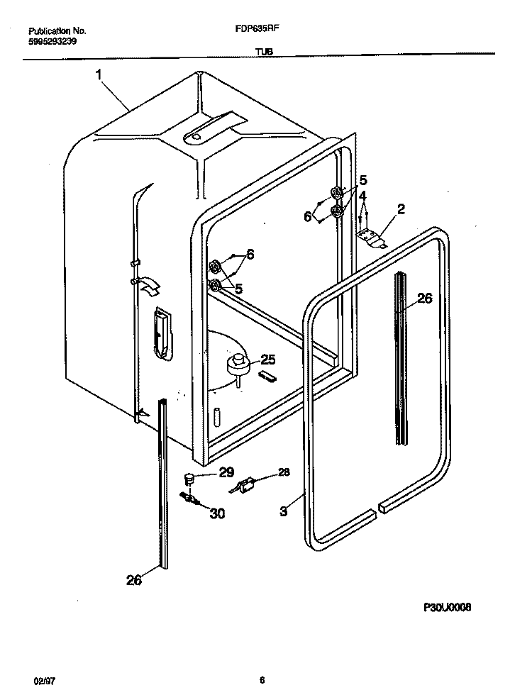 TUB Diagram and Parts List for FDP635RFR2  Frigidaire Dishwasher