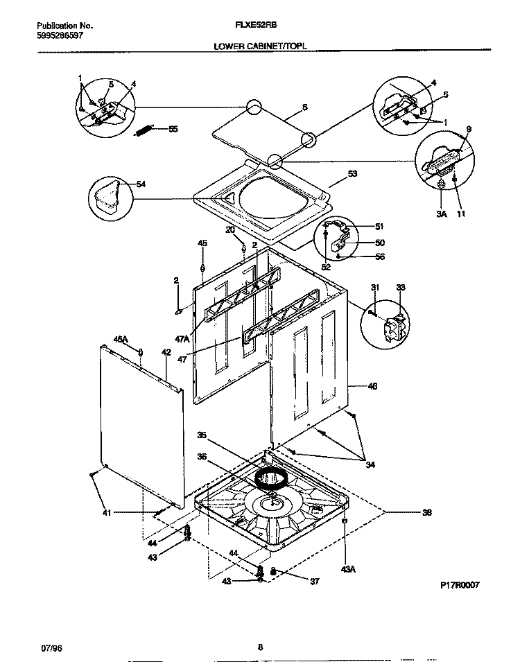 LOWER CABINET / TOP Diagram and Parts List for FLXE52RBS3  Frigidaire Washer Dryer Combo