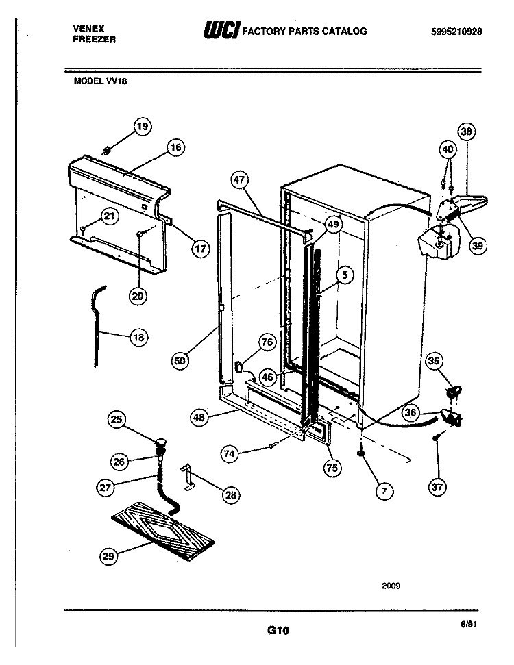 CABINET Diagram and Parts List for VV18  Frigidaire Freezer