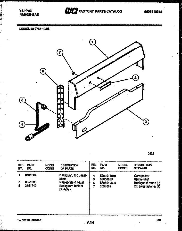 BACKGUARD Diagram and Parts List for 32-2757-00-06  Tappan Range