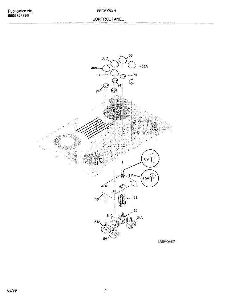 CONTROL PANEL Diagram and Parts List for FEC6X8XHBA  Frigidaire Cooktop