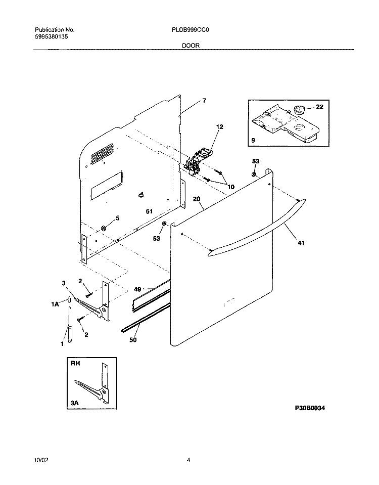 DOOR Diagram and Parts List for PLDB999CC0  Frigidaire Dishwasher