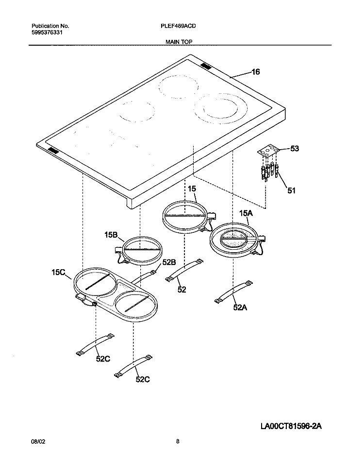 MAINTOP Diagram and Parts List for PLEF489ACD  Frigidaire Range