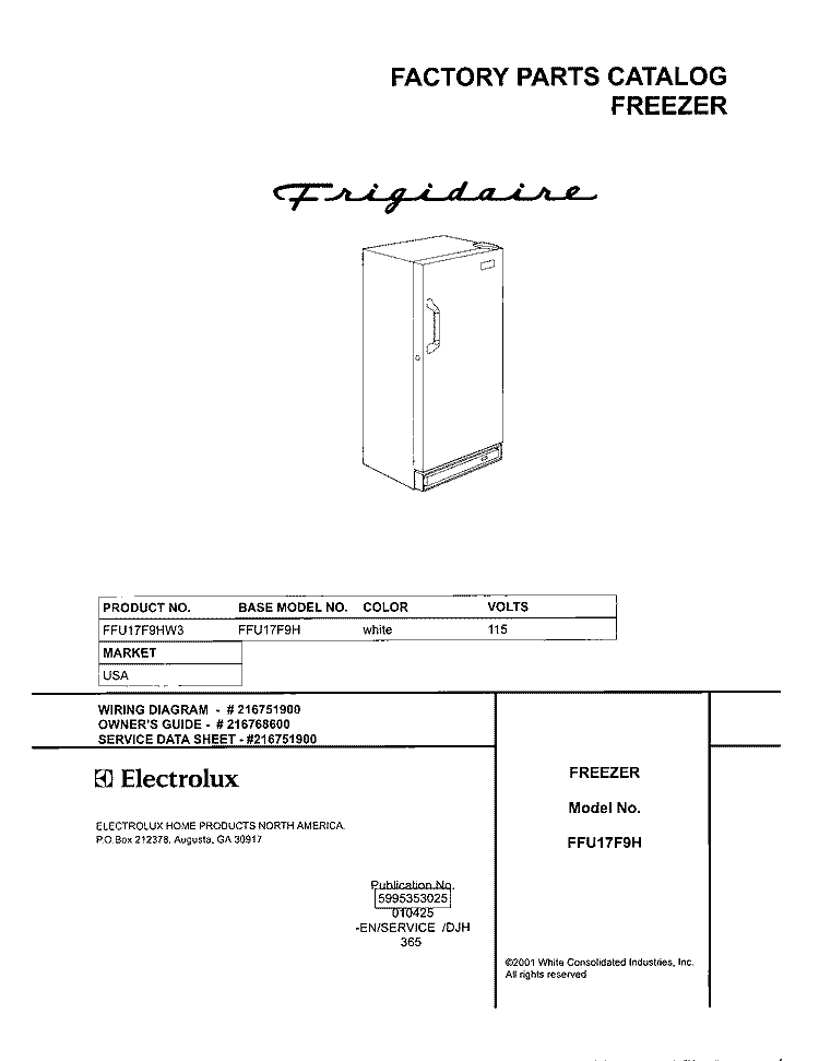 COVER Diagram and Parts List for FFU17F9HW3  Frigidaire Freezer