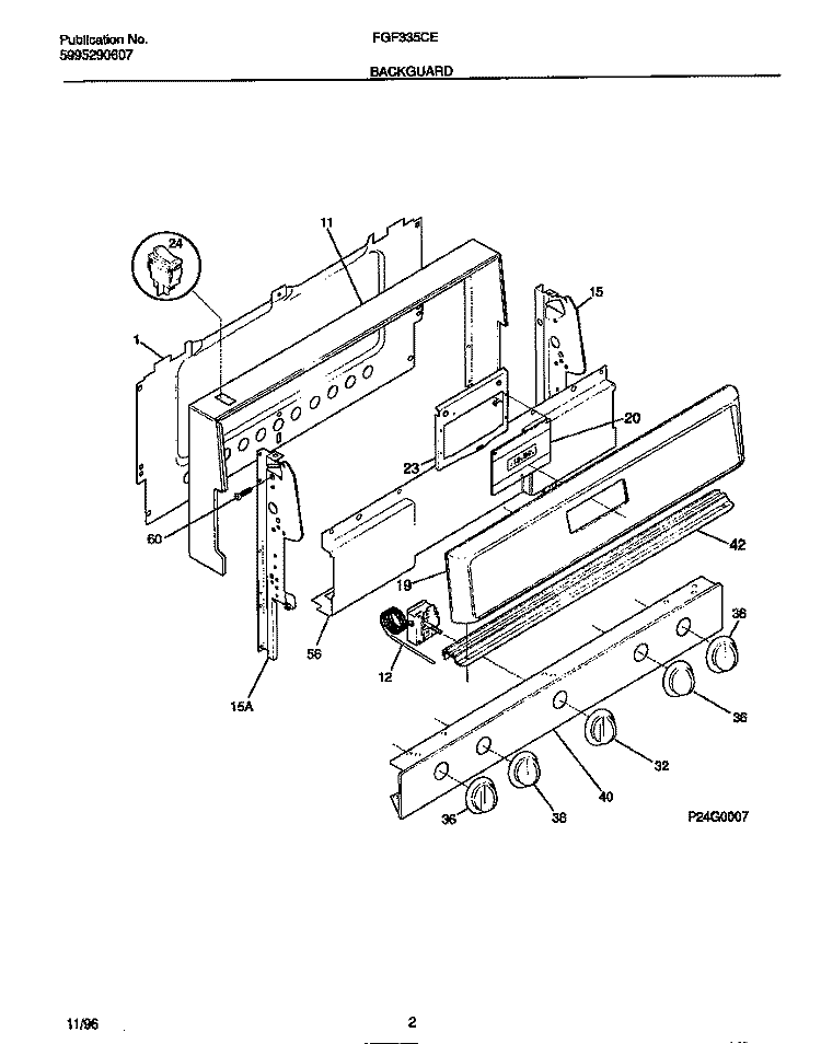 BACKGUARD Diagram and Parts List for FGF335CESB  Frigidaire Range