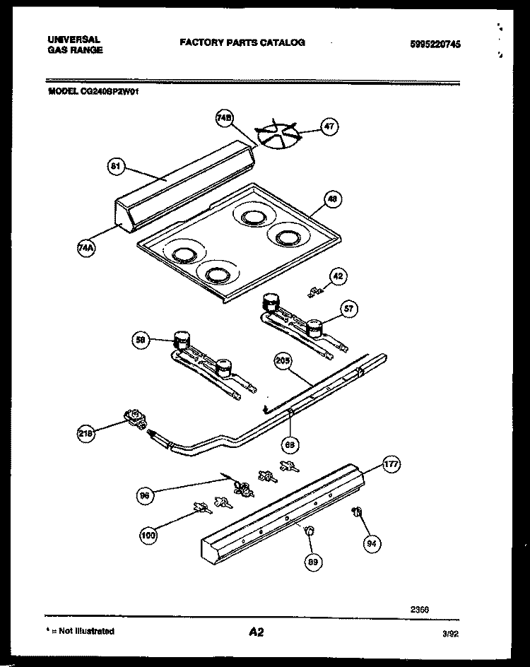 COOKTOP, BURNER, CONTROL PARTS Diagram and Parts List for CG240SP2D1  Frigidaire Range
