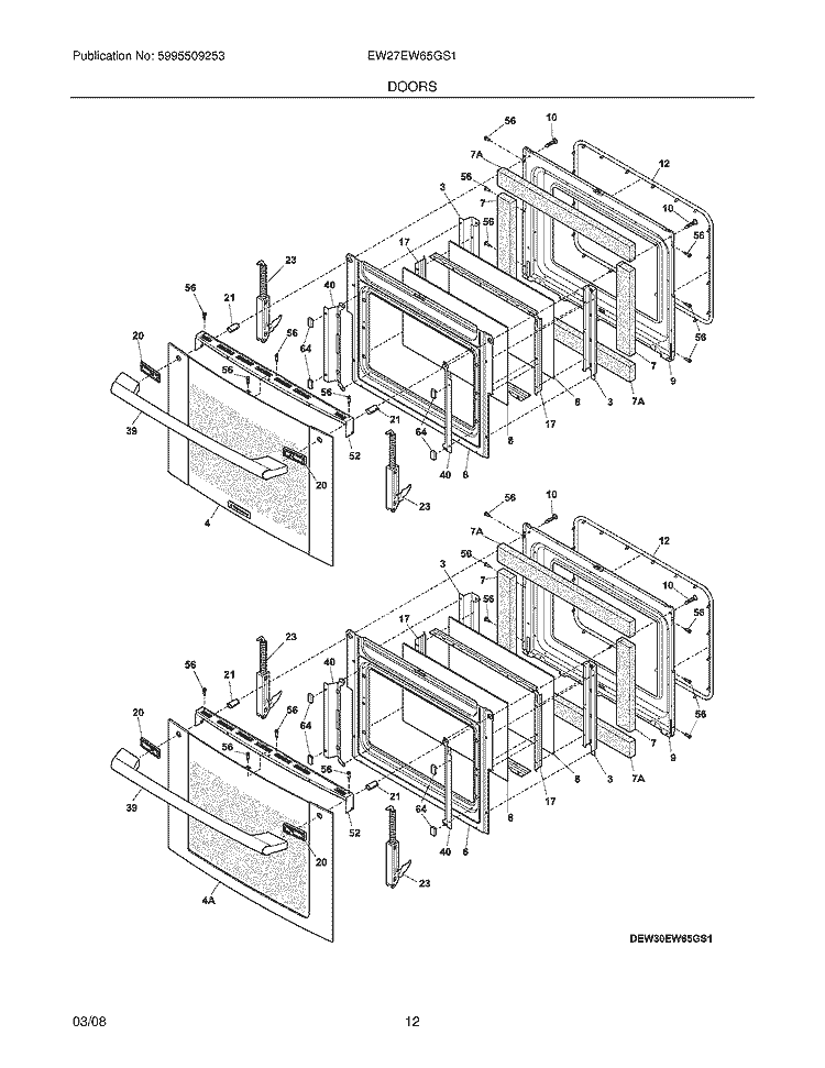 DOORS Diagram and Parts List for EW27EW65GS1  Electrolux Wall Oven
