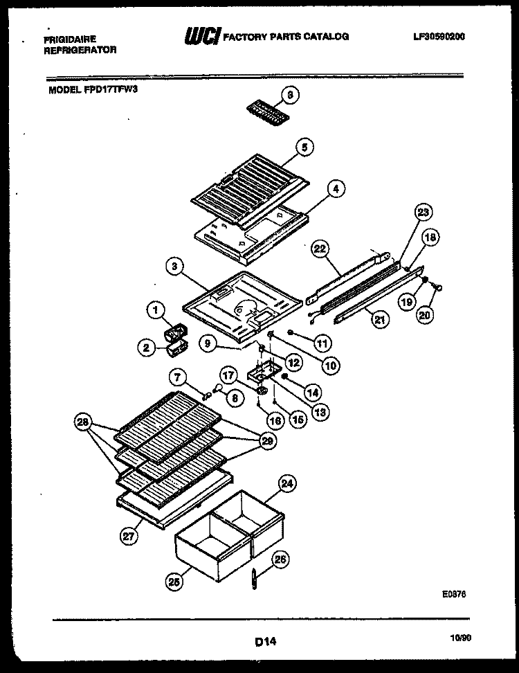 SHELVES AND SUPPORTS Diagram and Parts List for FPD17TFA3  Frigidaire Refrigerator
