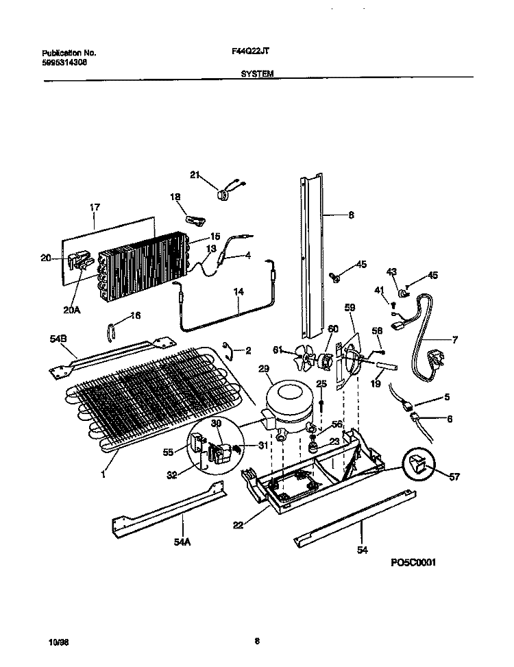 SYSTEM Diagram and Parts List for F44Q22JTB0  Frigidaire Refrigerator