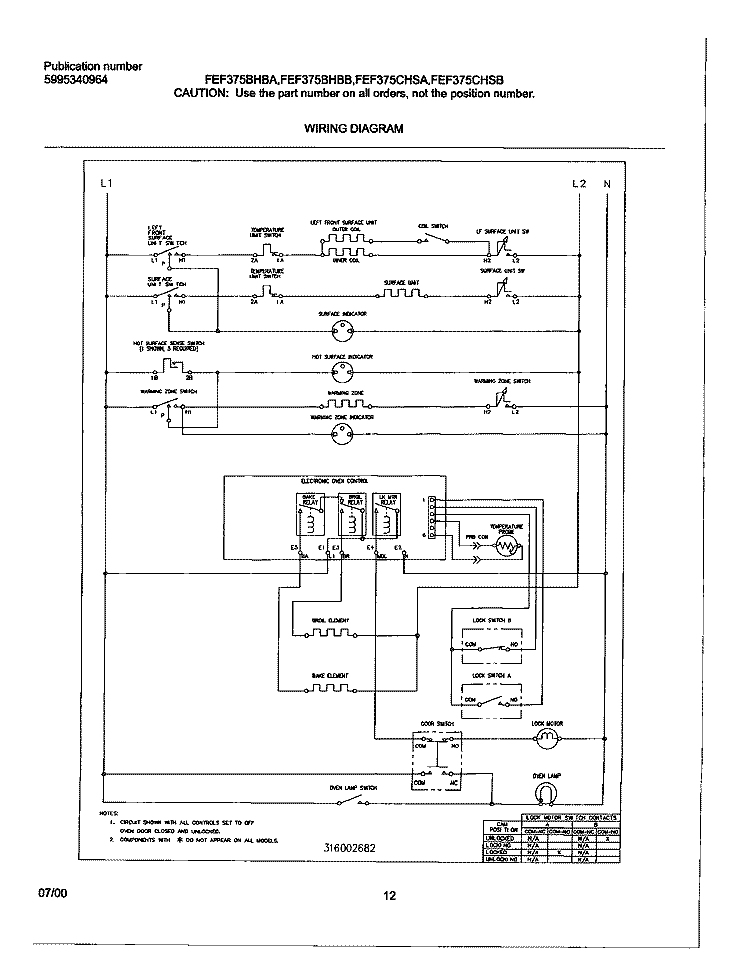 WIRING DIAGRAM Diagram and Parts List for FEF375BHBB  Frigidaire Range