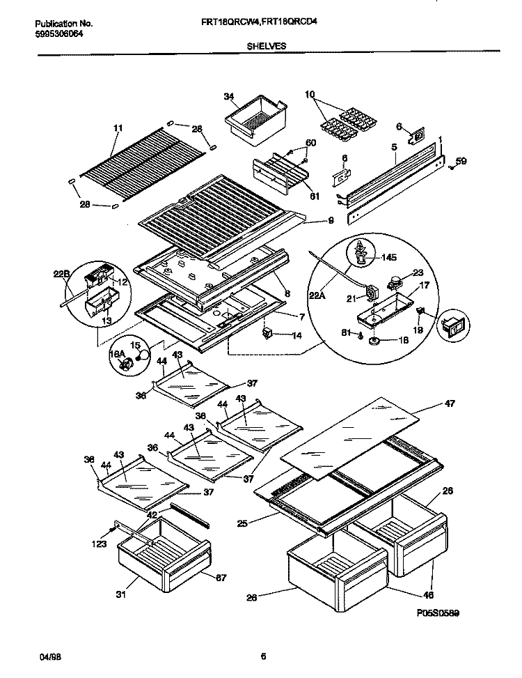 SHELVES / CONTROLS Diagram and Parts List for FRT18QRCD4  Frigidaire Refrigerator