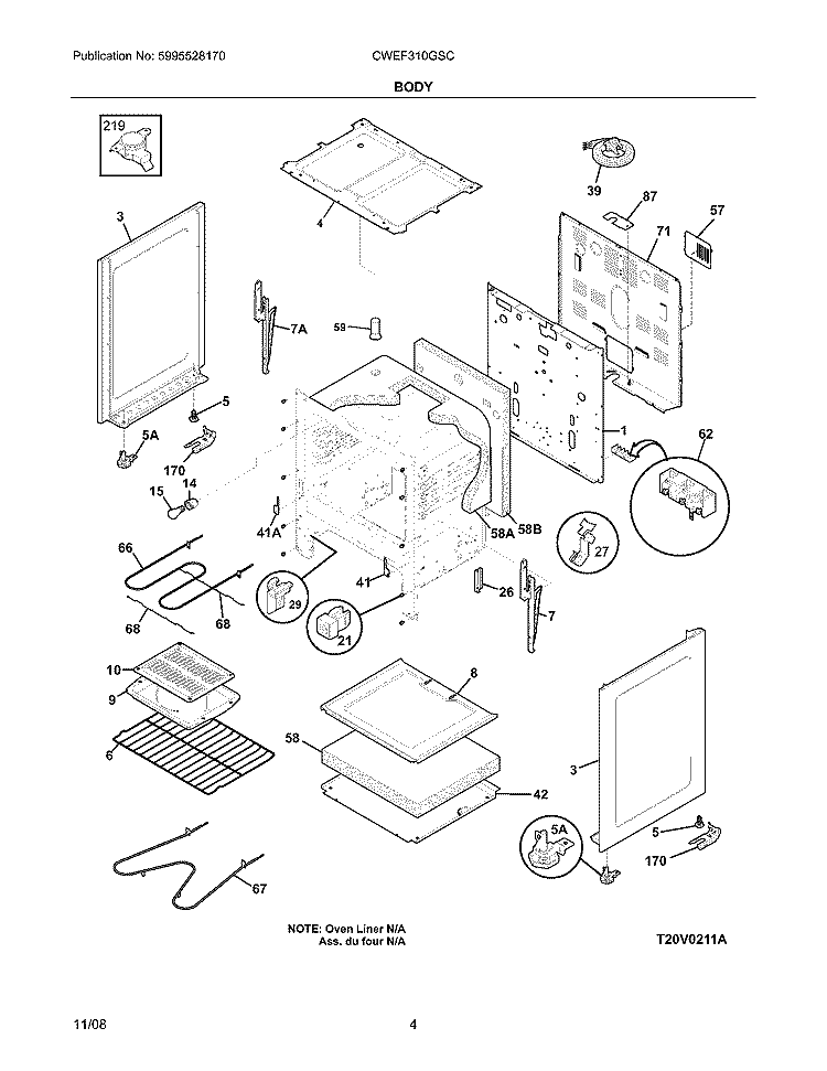 BODY Diagram and Parts List for CWEF310GSC  Crosley Range