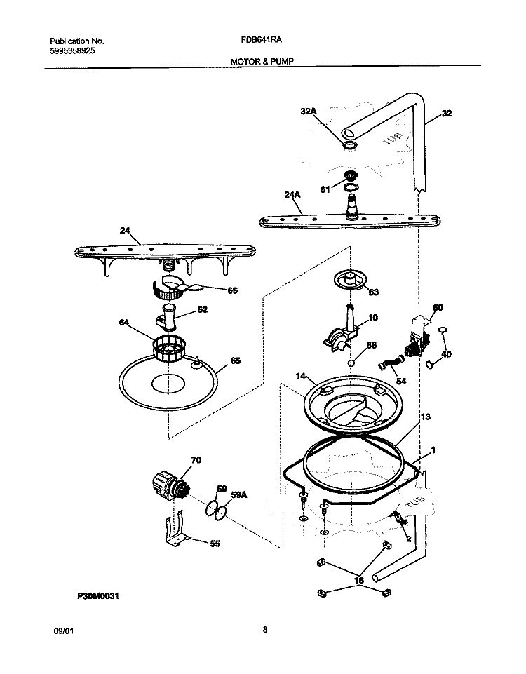 MOTORS AND PUMP Diagram and Parts List for FDB641RAB0  Frigidaire Dishwasher