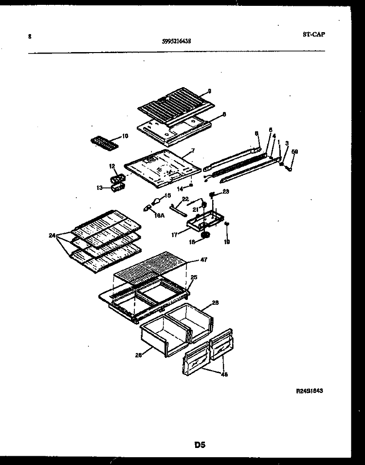 SHELVES AND SUPPORTS Diagram and Parts List for FPDA18TPW1  Frigidaire Refrigerator