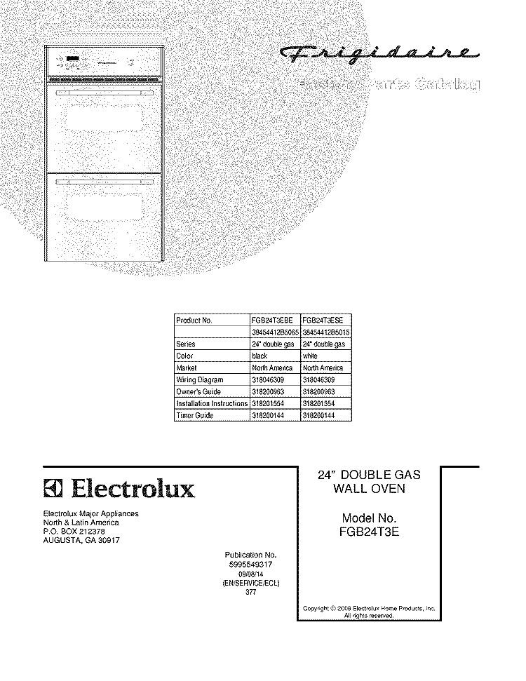 COVER Diagram and Parts List for FGB24T3ESE  Frigidaire Wall Oven