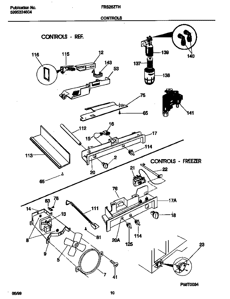 CONTROLS Diagram and Parts List for FRS26ZTHB0  Frigidaire Refrigerator