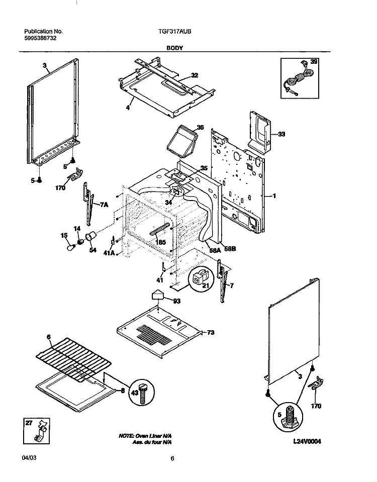 BODY Diagram and Parts List for TGF317AUB  Tappan Range