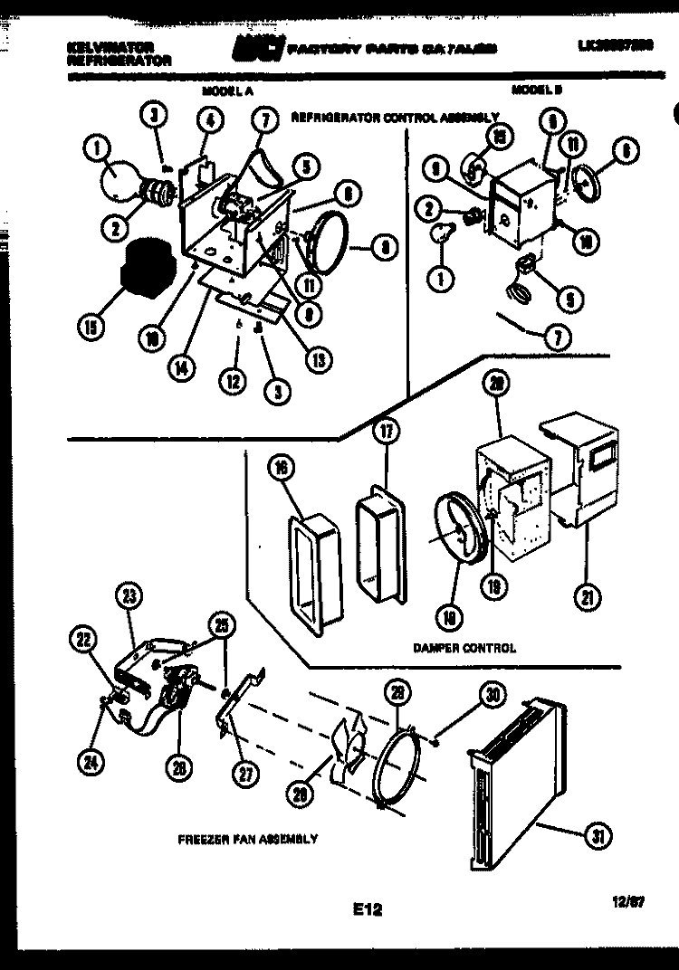 REFRIGERATOR CONTROL ASSEMBLY, DAMP Diagram and Parts List for FPK190EN0W  Kelvinator Refrigerator